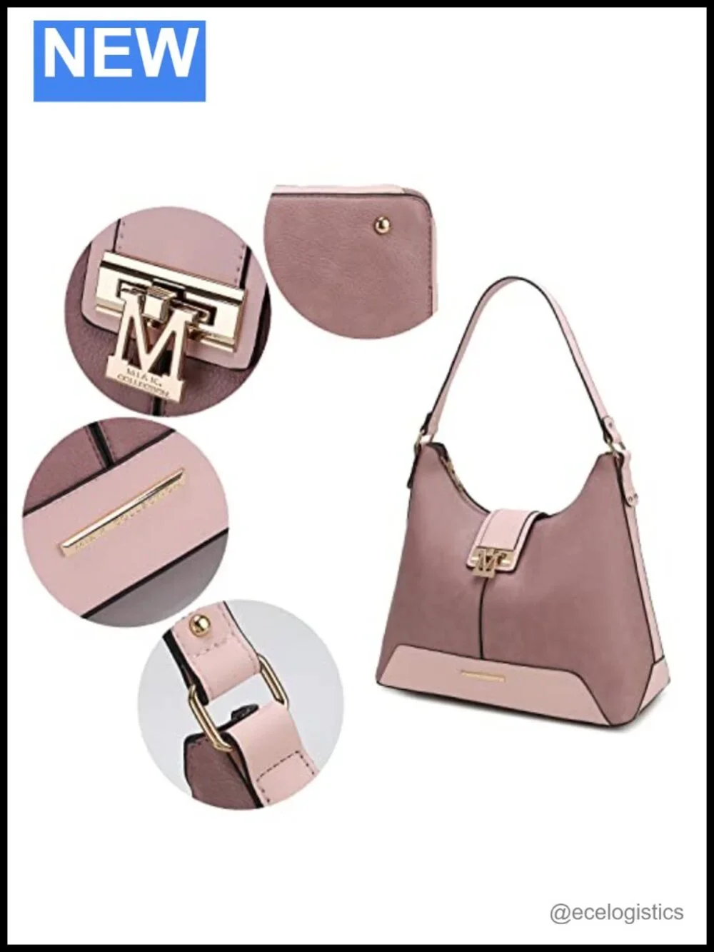 Vegan Leather Hobo Bag & Wristlet Wallet Set Gold Hardware